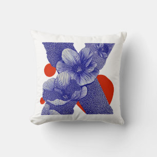 Floral Letter X – Bold Geometric Botanical Design Cushion