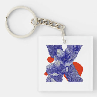Floral Letter X – Bold Geometric Botanical Design Key Ring
