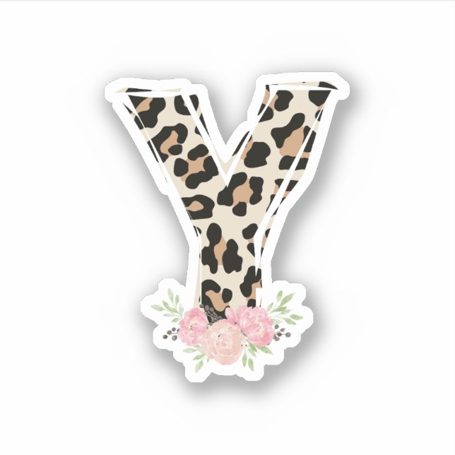 Floral Letter Y Initial Name Leopard Cheetah Print (Front)