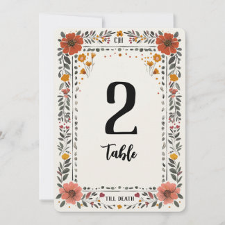 Floral Letterpress Table Number