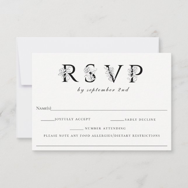 Floral Letters Wedding RSVP With Allergy Note (Front)