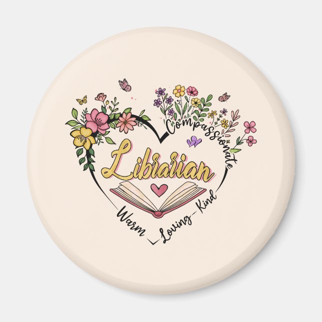 Floral Librarian Heart Magnet (Front)