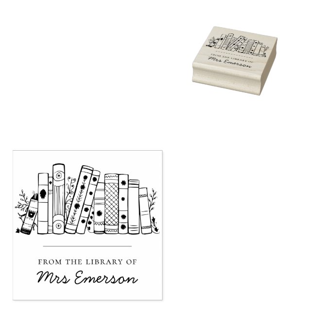Floral Library Personalised Teacher Book Stamp (Stamped)