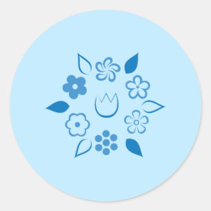 Floral Light Blue Berry Spring Flower Classic Round Sticker