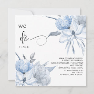 *~* Floral Light Blue Bouquet AR15 QR RSVP WEDDING Invitation
