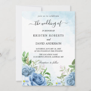 floral light blue wedding invitation