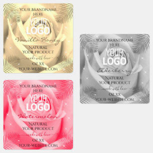 Floral Light Cream Grey Pink Product Labels Logo