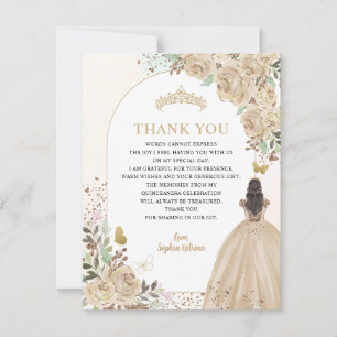 Floral Light Gold Princess Quinceanera Thank You