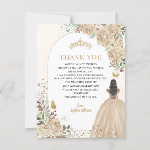 Floral Light Gold Princess Quinceanera Thank You Invitation