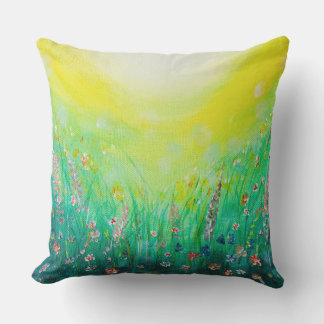 Floral light green wildflowers cushions