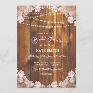 Floral Light Strings Wood Bridal Shower Invite