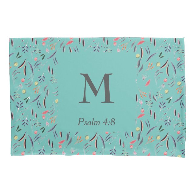 FLORAL Light Teal | MONOGRAM | Christian Pillowcase (Front)