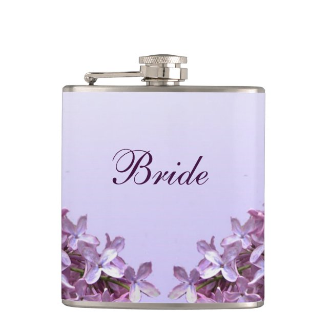 Floral Lilac Flowers Wedding Bride Hip Flask (Front)