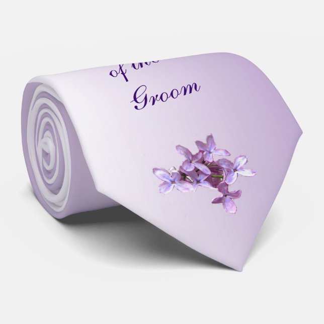Floral Lilac Flowers Wedding Grandfather of Groom Tie (Rolled)