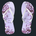 Floral Lilac Flowers Wedding Grandmother of Bride Thongs<br><div class="desc">Lilacs are the theme of these elegant floral Grandmother of the Bride wedding flip flops with pink and mauve lilac flowers on a purple background.  The text can be customised for your special occasion.</div>