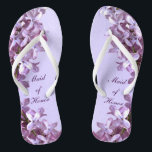 Floral Lilac Flowers Wedding Maid of Honour Thongs<br><div class="desc">Lilacs are the theme of these elegant floral Maid of Honour wedding flip flops with pink and mauve lilac flowers on a purple background.  The text can be customised for your special occasion.</div>