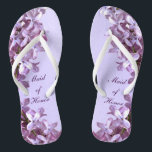 Floral Lilac Flowers Wedding Maid of Honour Thongs<br><div class="desc">Lilacs are the theme of these elegant floral Maid of Honour wedding flip flops with pink and mauve lilac flowers on a purple background.  The text can be customised for your special occasion.</div>