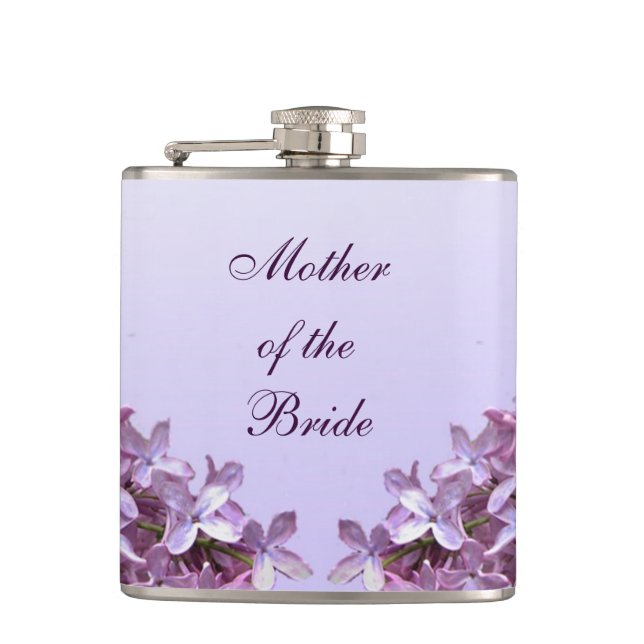 Floral Lilac Flowers Wedding Mother of the Bride Hip Flask (Front)