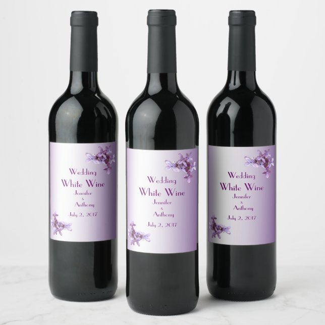 Floral Lilac Flowers Wedding Wine Label (Bottles)