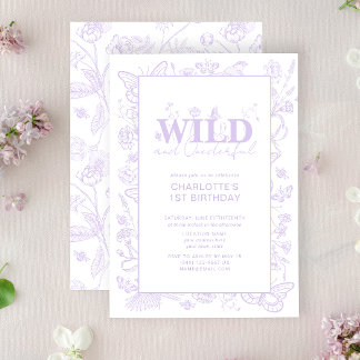 Floral Lilac Flowers Wild & Onederful 1st Birthday Invitation