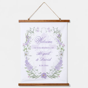 Floral Lilac Frame Religious Wedding Welcome Hanging Tapestry