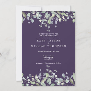 Floral Lilac Greenery Purple QR Code Wedding Invitation