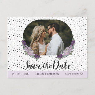 Floral Lilac & Lavender Custom Photo Save the Date Announcement Postcard