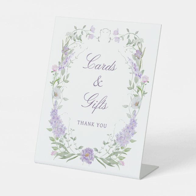 Floral Lilac Lavender Frame Cards & Gifts Pedestal Sign (Front)