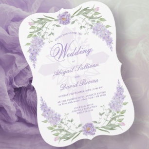 Floral Lilac Lavender Frame Religious Wedding Invitation