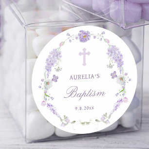 Floral Lilac Lavender Wreath Baptism Classic Round Sticker