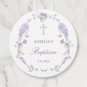 Floral Lilac Lavender Wreath Baptism Favour Tags