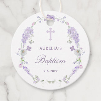 Floral Lilac Lavender Wreath Baptism Favour Tags