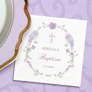 Floral Lilac Lavender Wreath Baptism Napkin