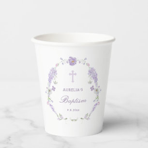 Floral Lilac Lavender Wreath Baptism Paper Cups