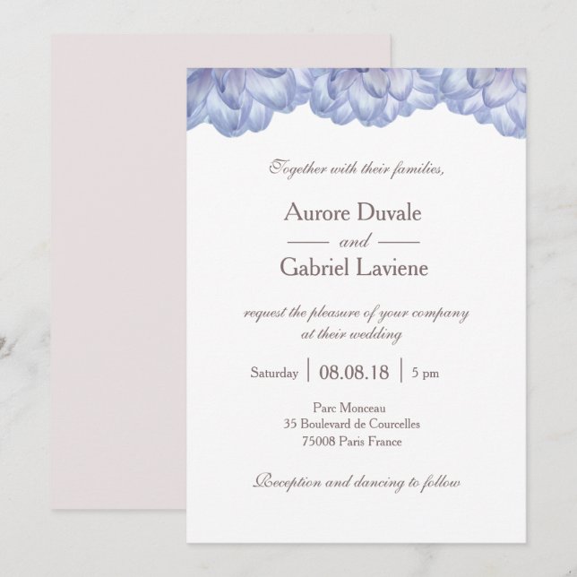 Floral lilac white blush flowers petals wedding invitation (Front/Back)
