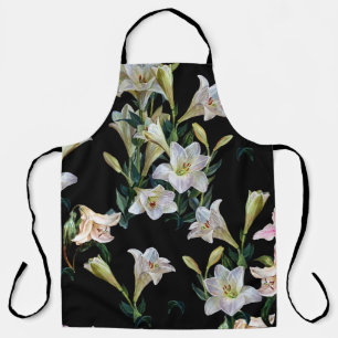 Floral lilies: black background painting apron