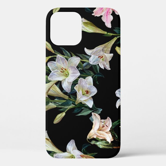 Floral lilies: black background painting Case-Mate iPhone case (Back)