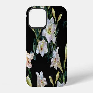 Floral lilies: black background painting iPhone 12 case