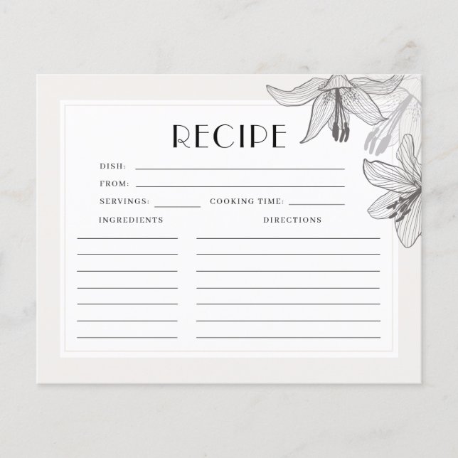 Floral Lilies Bridal Shower Recipe Card (Front)