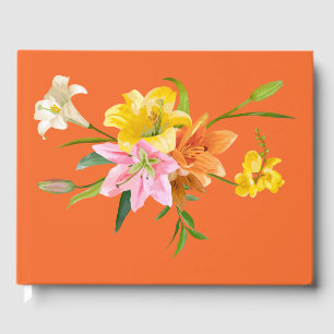 Floral Lilies Flower Orange Wedding Yellow Pink Guest Book