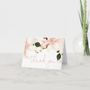 Floral lilies pink blush white spring  thank you card
