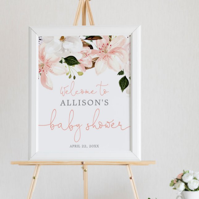 Floral lilies spring baby shower welcome sign (Creator Uploaded)