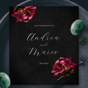 Floral Lilly Dark Gothic Wedding Wine Label