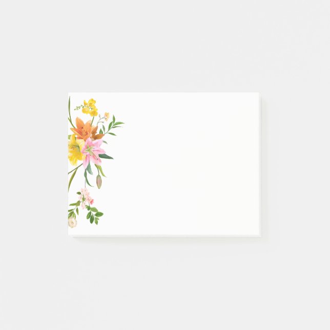 Floral Lily Flowers - Pink, Orange Yellow Post-it Notes (Front)