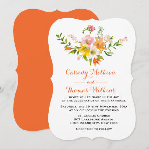Floral Lily Flowers Pink ,Yellow & Orange Wedding Invitation