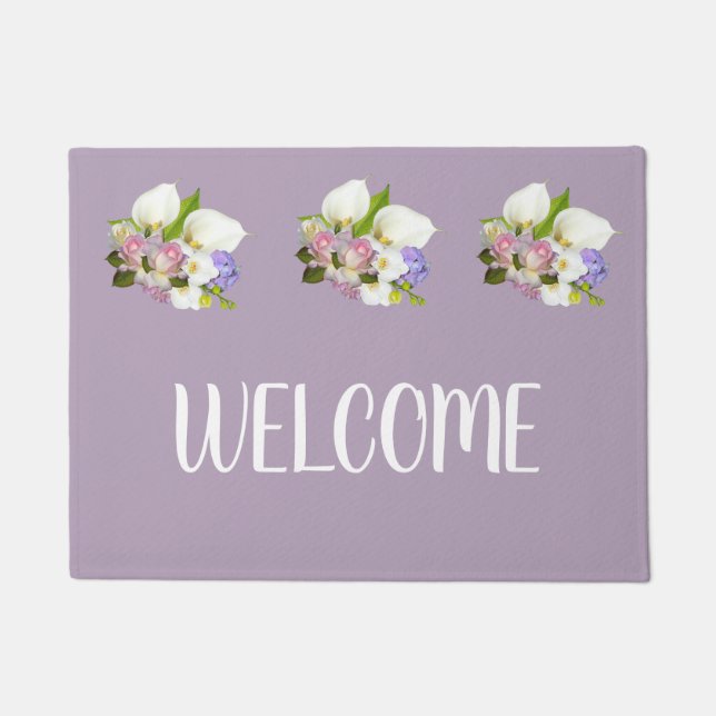 Floral lily flowers traditional welcome mat (Front)