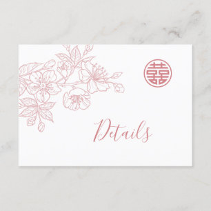 Floral Line Art Blush Chinese Wedding Details Enclosure Card