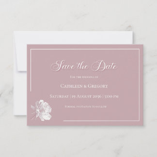 Floral Line Art Dusty Rose White Wedding Save The Date