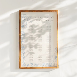 Floral Line Art French Blue Wedding Seating Chart