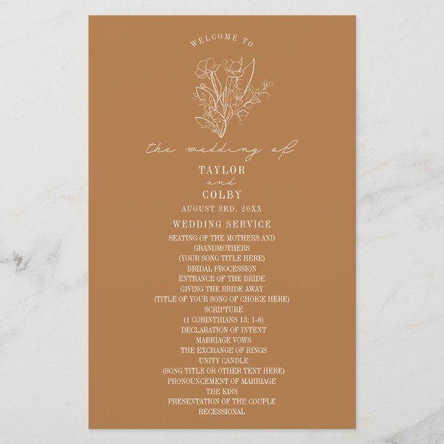 Floral Line Art Goldenrod Yellow Wedding (Front)